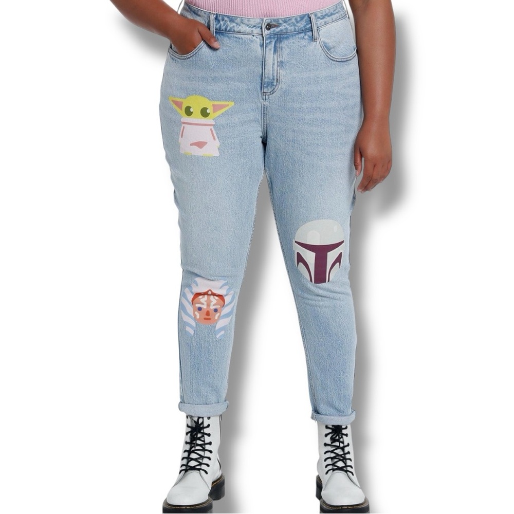 Hot Topic Her Universe Star Wars The Mandalorian Faces Mom Jeans 18 Grogu Baby